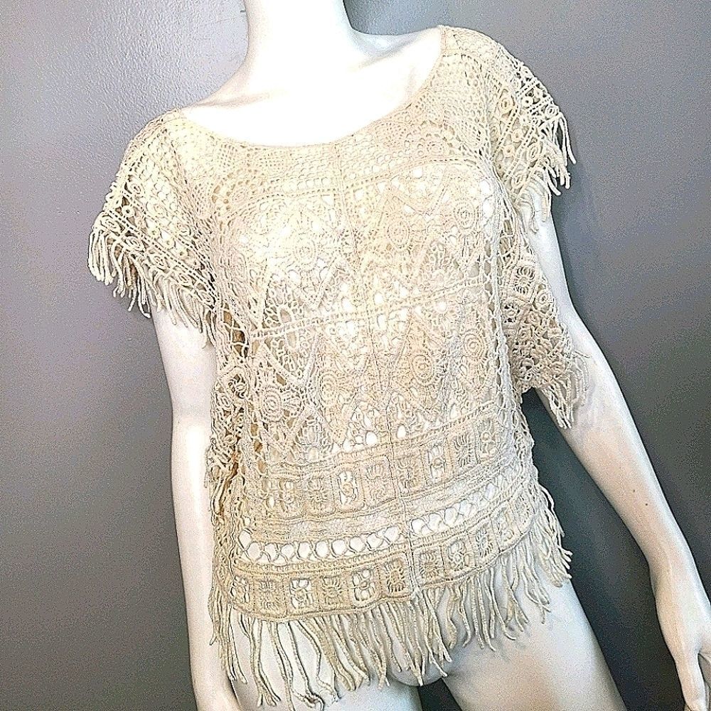 Cream Boho Crochet Top size Small - Picture 3 of 12